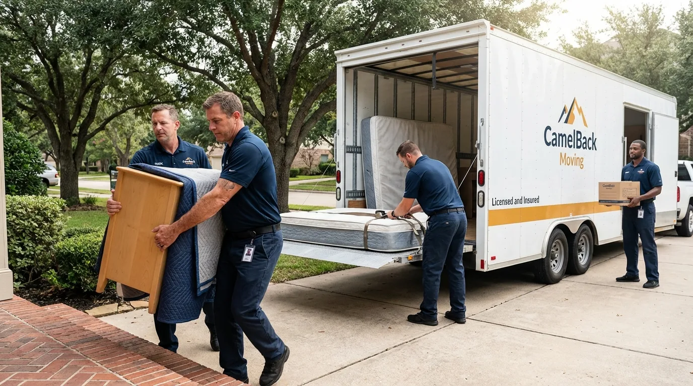 Crew loading residential truck for cross-state move from Berwick, LA