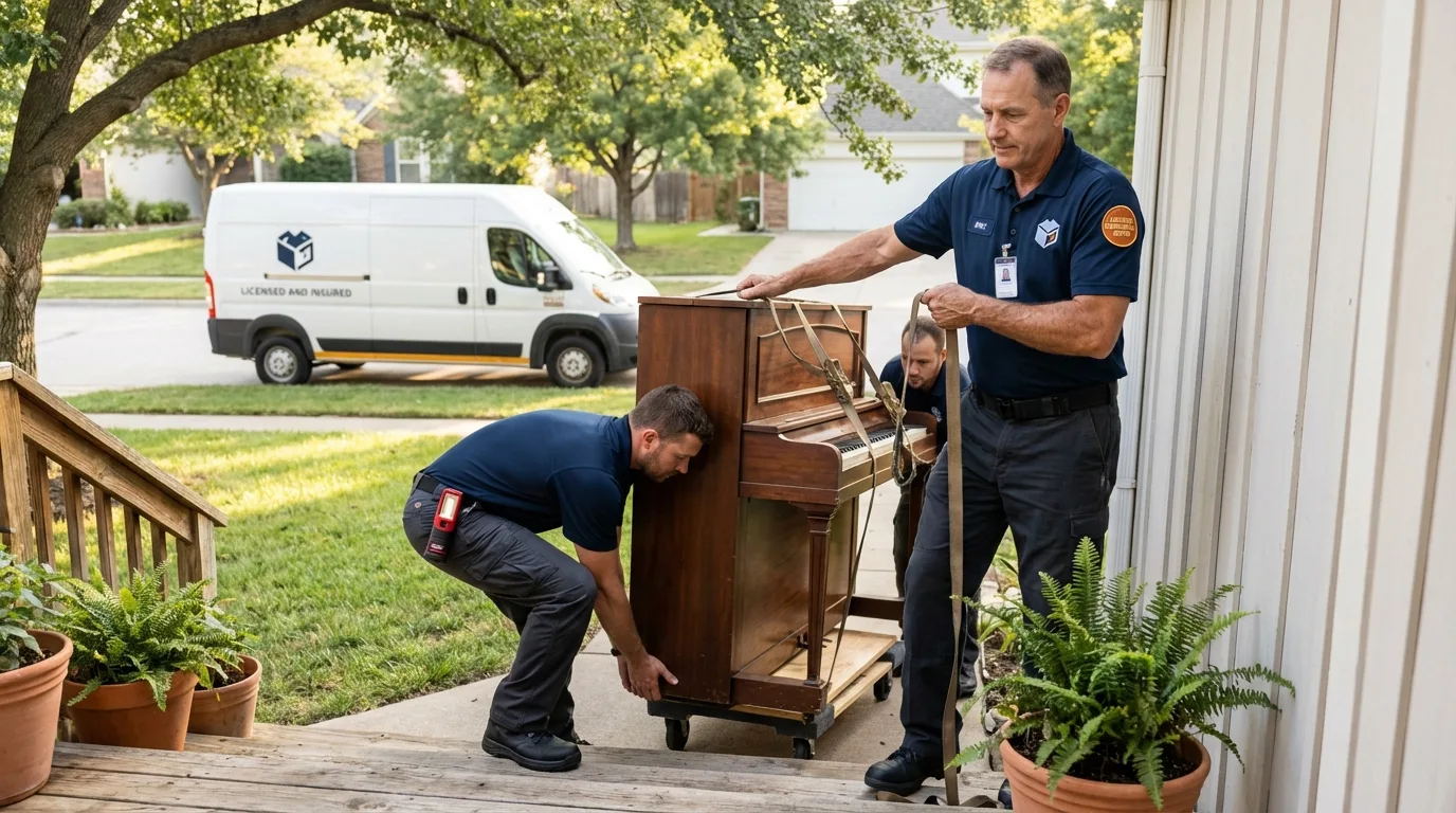 Licensed piano movers securing grand piano in Berwick, LA