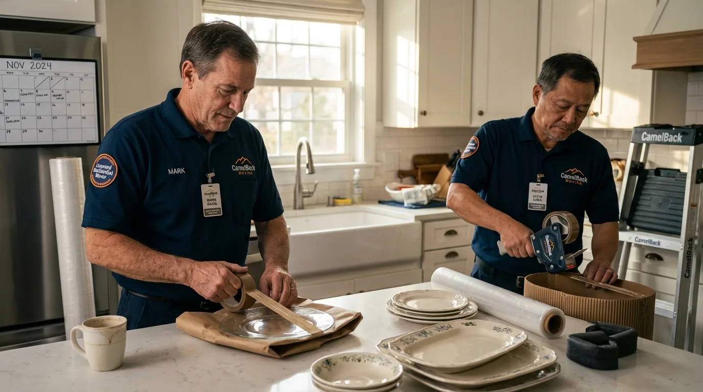 Professional crew packing kitchen dishware in Berwick, LA